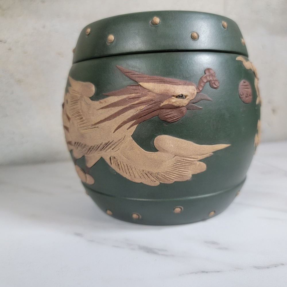 Vintage Ceramic Redware Dragon Draginware Ginger Lidded Pot Planter canister Jar - Picture 5 of 13